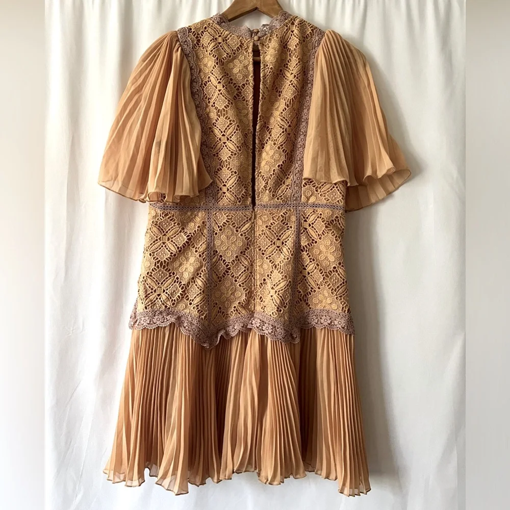 Asos Design Lace Contrast Mini Dress with Pleated Sleeves & Skirt, 10 - Picture 6 of 8